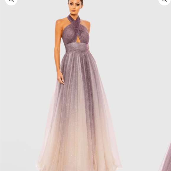 Mac Duggal 20376 NWT Glitter Ombre Halter Neck Ballgown - Picture 3 of 6